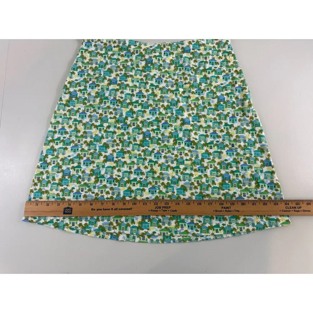 J Jill Pull On Skirt Cotton Modal Tropical Houses Palm Trees Print Women's S